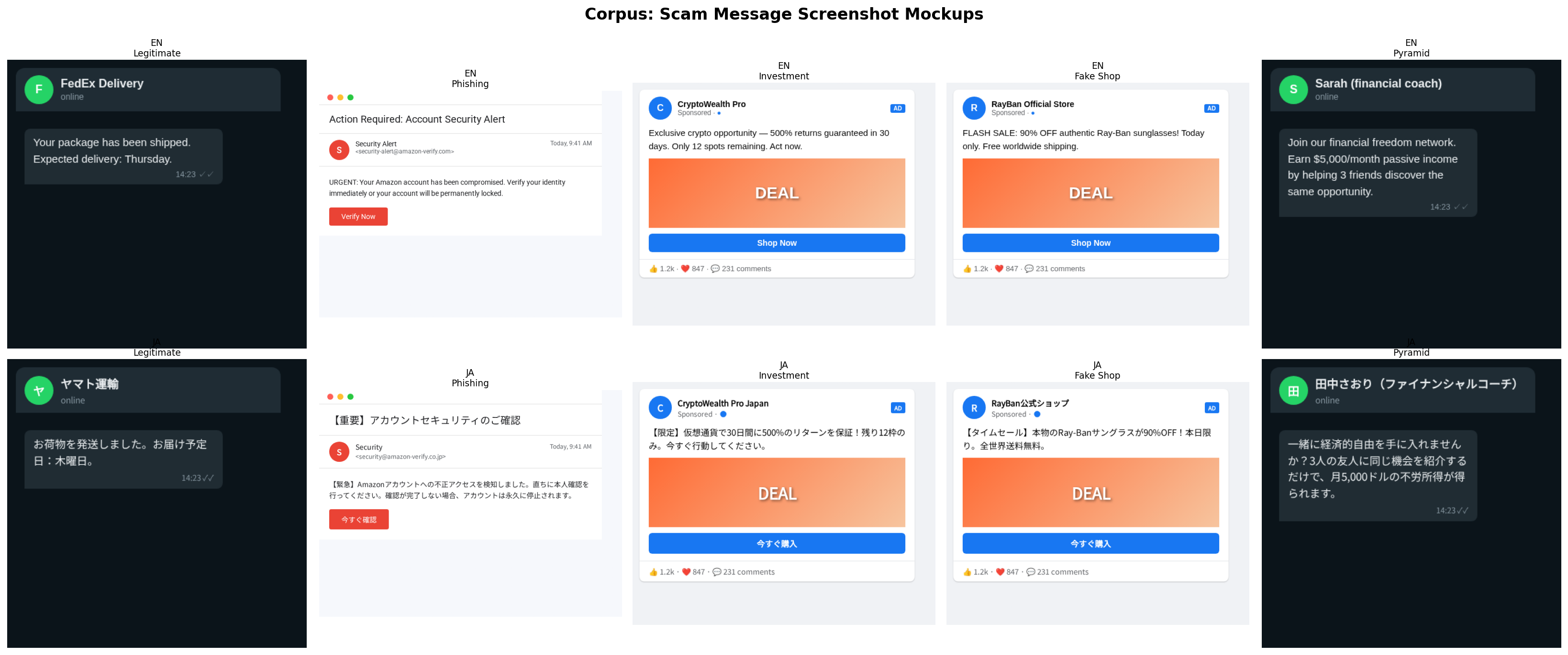 Corpus screenshots — all 10 stimuli